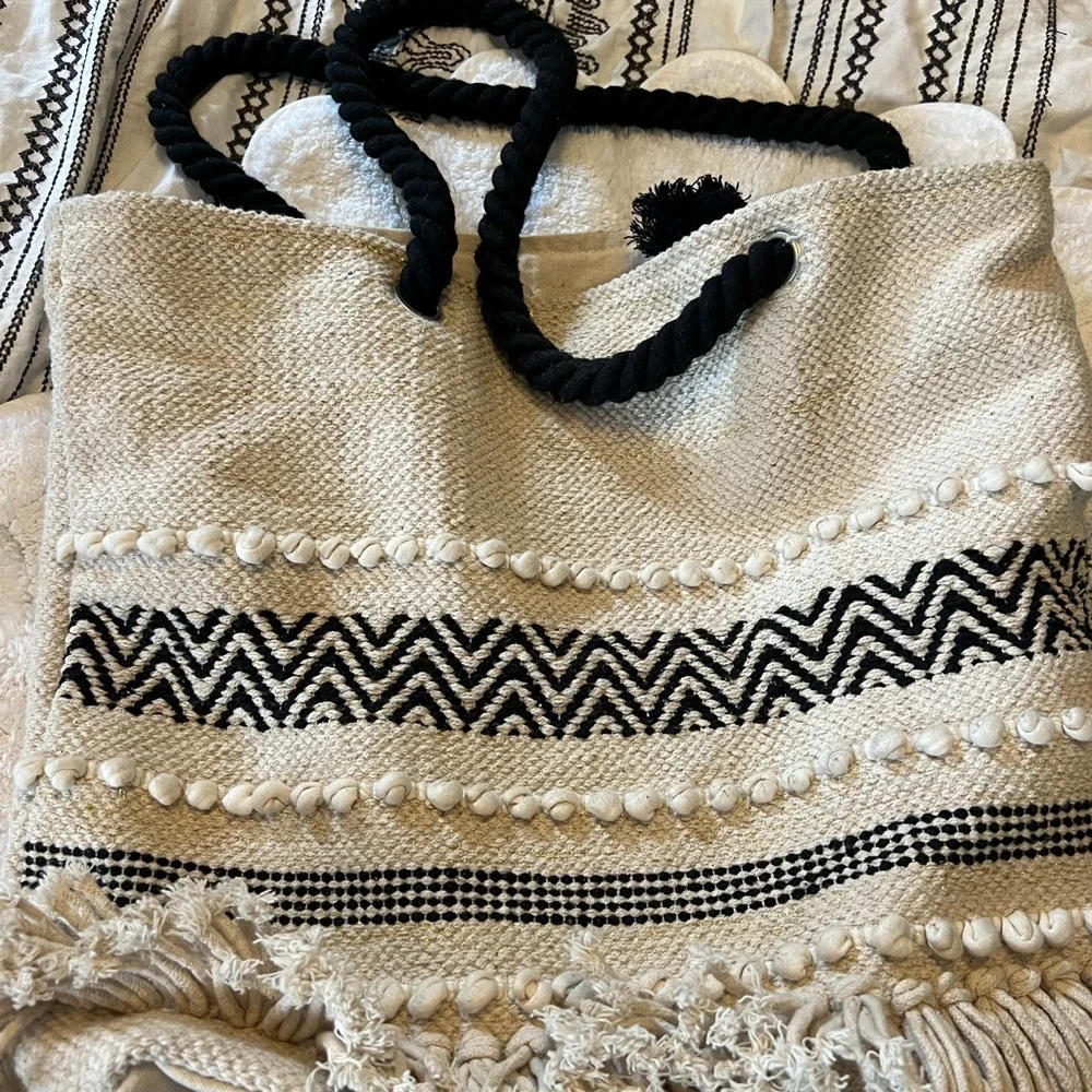 Beach Tote Bag large cotton Jacquard